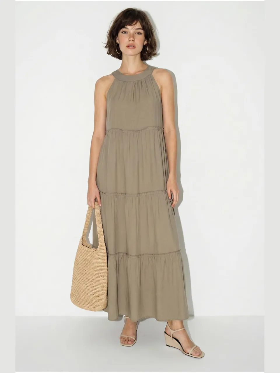Bianco Lucci Dames Halter Maxi Jurk kaki, foto 2