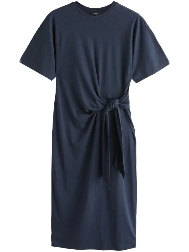 Next Dames - Midi-T-shirtjurk met strikceintuur - Tall - Blauw Navy