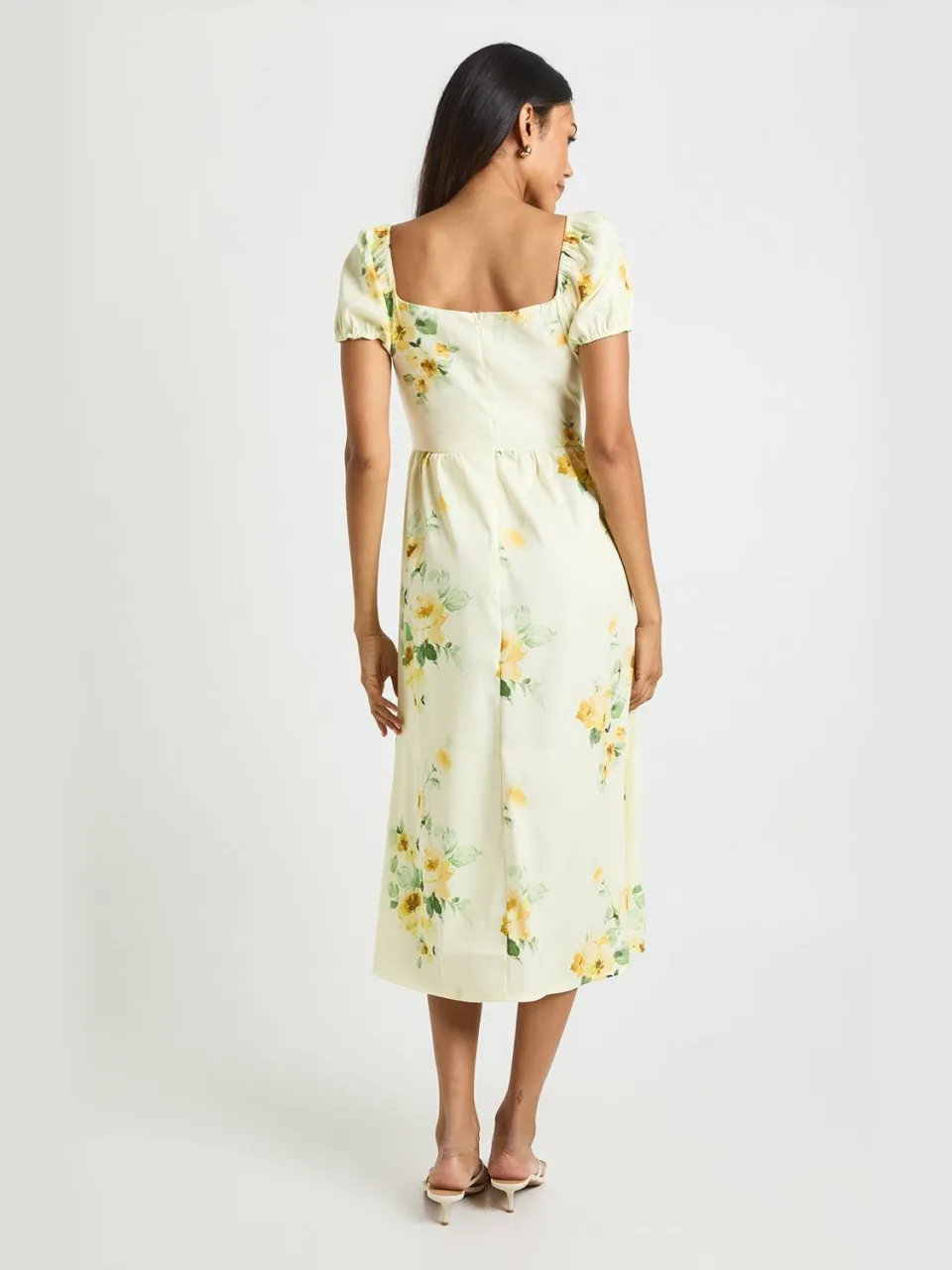 boohoo Dames zwangerschapsjurk met bloemenprint in melkmeesjestijl midi jurk citroen, foto 2
