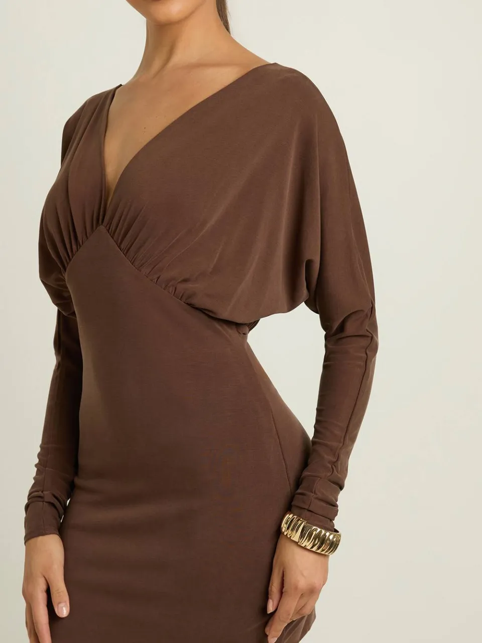 boohoo Dames Super Zachte Geplooid Mini Jurk chocoladebruin, foto 4