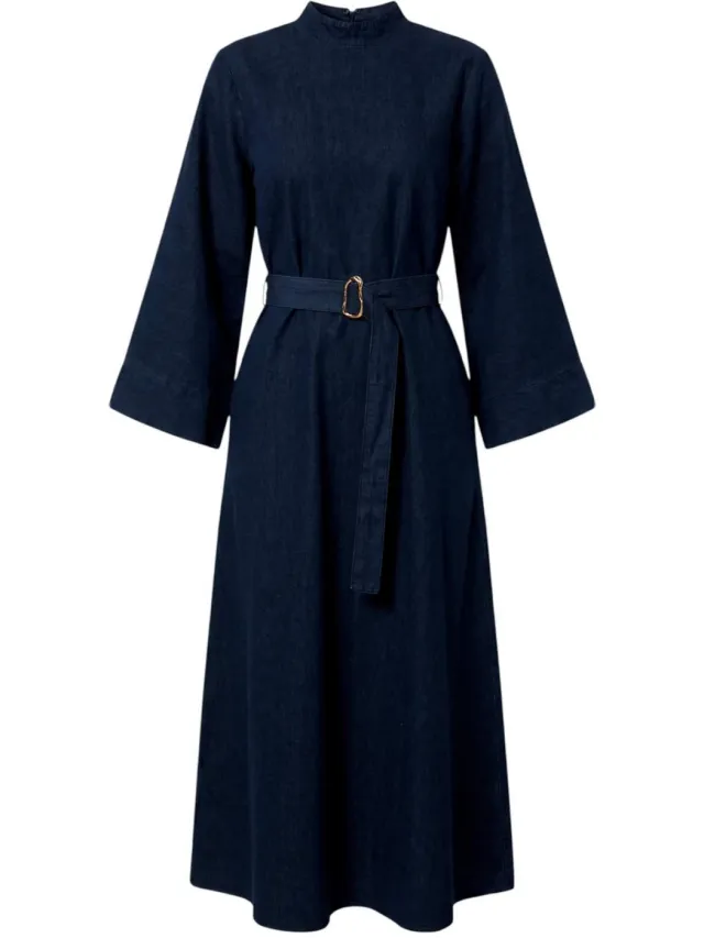 Trendyol TRENDYOLMİLLA Dames Blauw Effen Maxi Lang A-lijn Jurken Donkerblauw