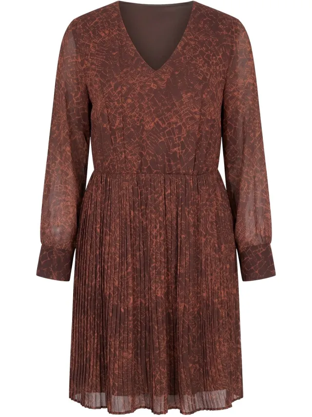 Studio Untold Dames - Jurk comfortabel model krokodillenprint geplooide rok - Bruin - Maat 46+