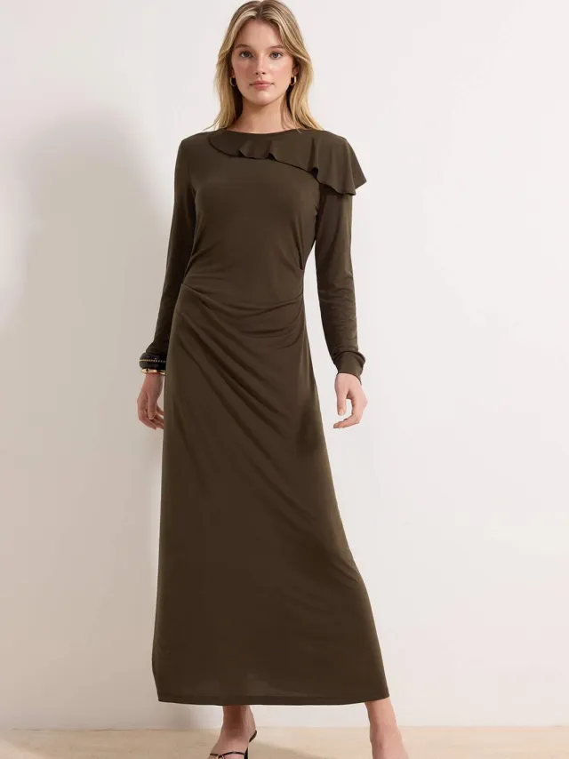 Turkishsouq Dames maxi-jurk, plat model, lang, casual/dagelijks, shiftmodel, hijab Kaki