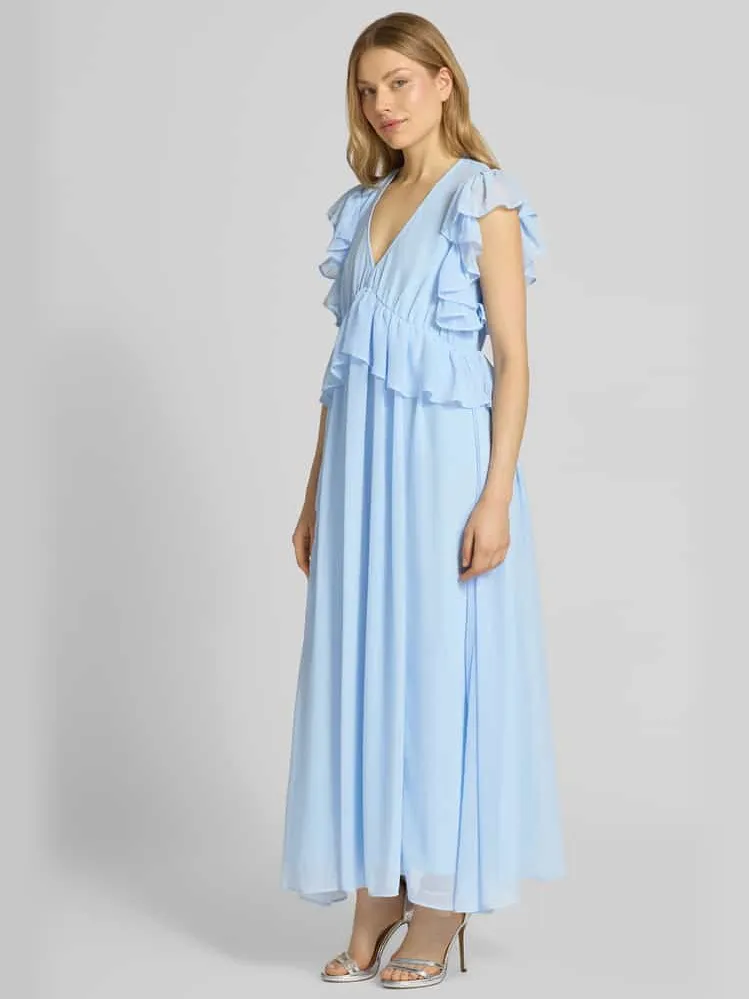 Yas cocktailjurk met volants model 'MUSSI' lichtblauw, foto 3