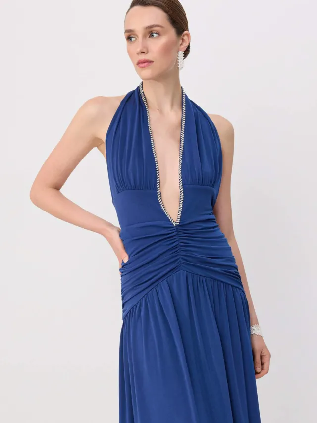 Trendyol TRENDYOLMİLLA Dames Donkerblauw Effen Maxi Mouwloos Skater Avond & Gala Jurk marineblauw/blauw, foto 2