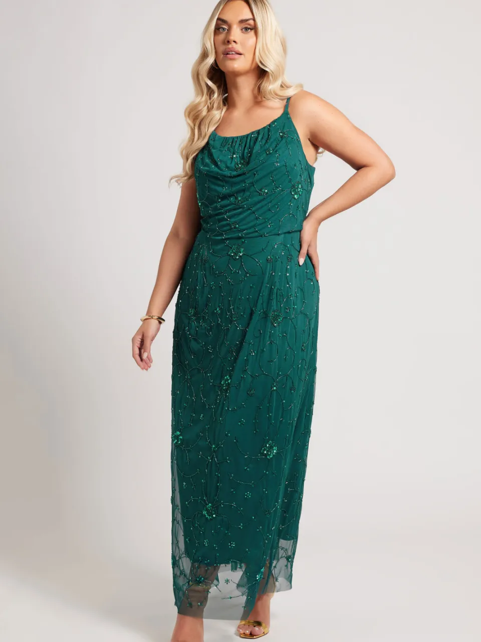 Luxe: Ultimate Embellishment Luxe Smaragdgroene Handversierde Maxijurk Met Bloemenmotiefsize 42 groen, foto 2