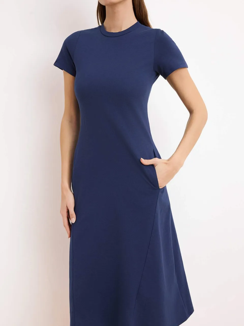 Trendyol TRENDYOLMİLLA Dames Donkerblauw Effen Midi Kort Casual A-lijn Jurken marineblauw/blauw, foto 2