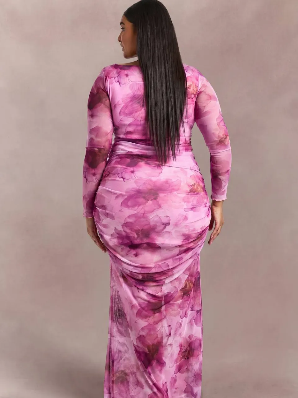 boohoo Dames Plus Gebloemde Mesh Maxi Jurk Met Rimpeldetail roze, foto 2