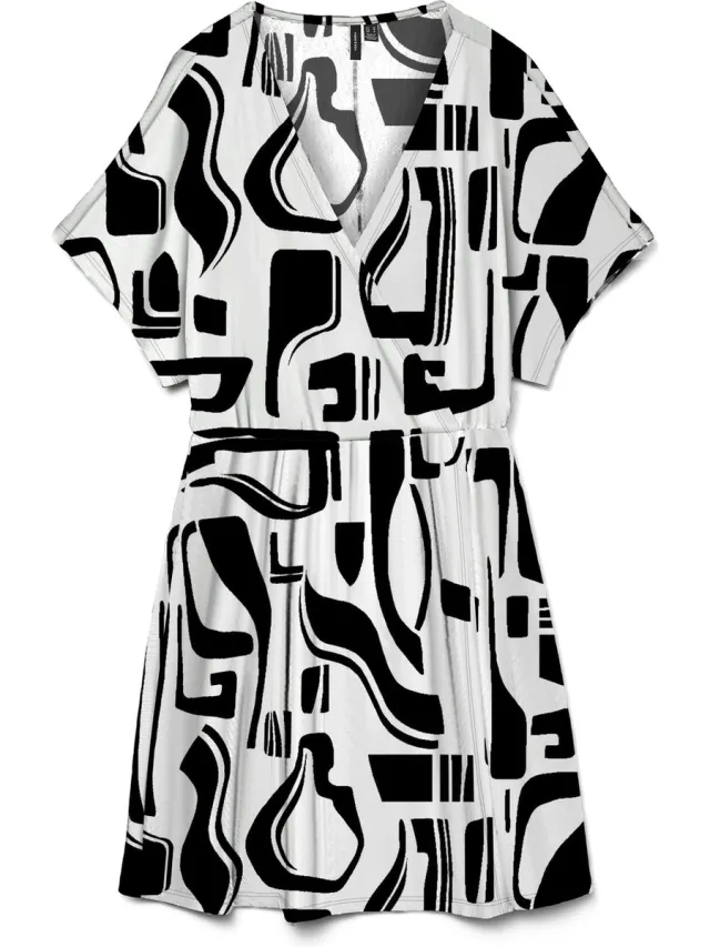 Vero Moda VMMERVE SS SHORT WRAP DRESS JRS SB2 - Dames - Maxi jurken Black