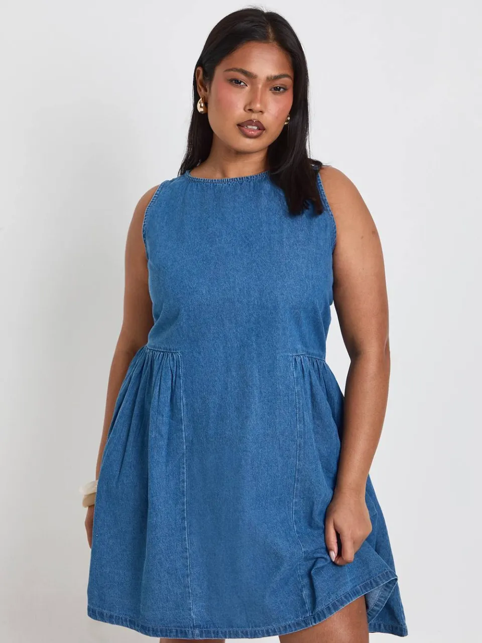 boohoo Dames Plus Chambray Mini Skater Jurk medium gebleekt, foto 3