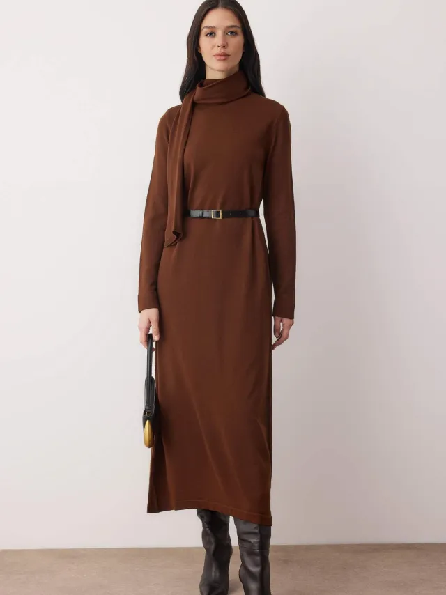 Trendyol Modest Dames Bruin Effen Maxi Lang Casual Recht Modest Jurken