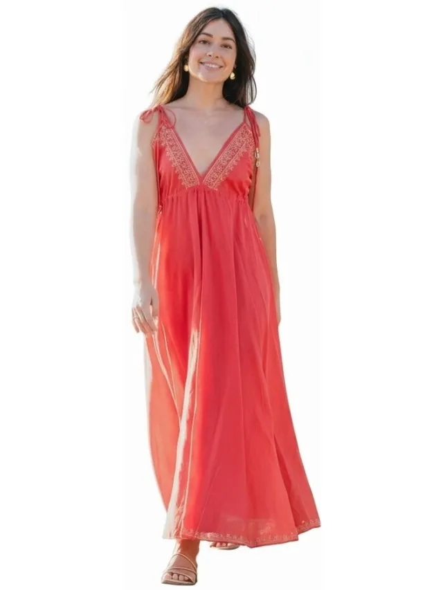 Isla Bonita By Sigris Lange Jurk Isla Bonita By Sigris Lange Midi-Jurk Rood