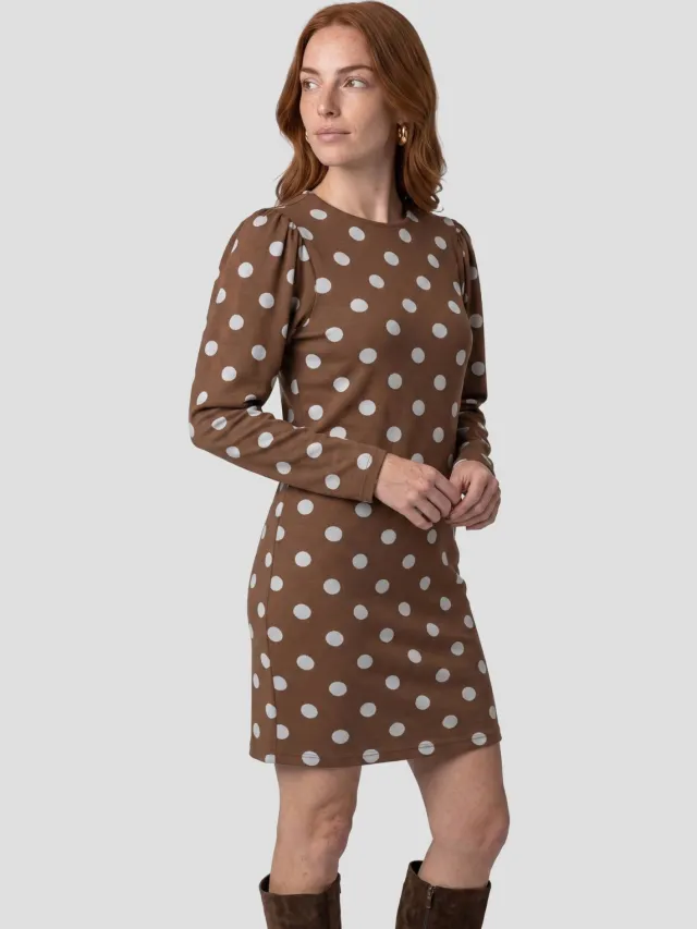 Anytime korte jurk met polkadotprint bruin/blauw