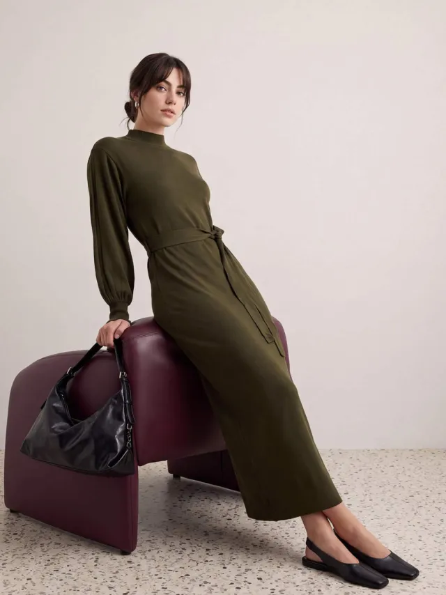 Trendyol Modest Dames Kaki Effen Maxi Lang Casual Recht Modest Jurken
