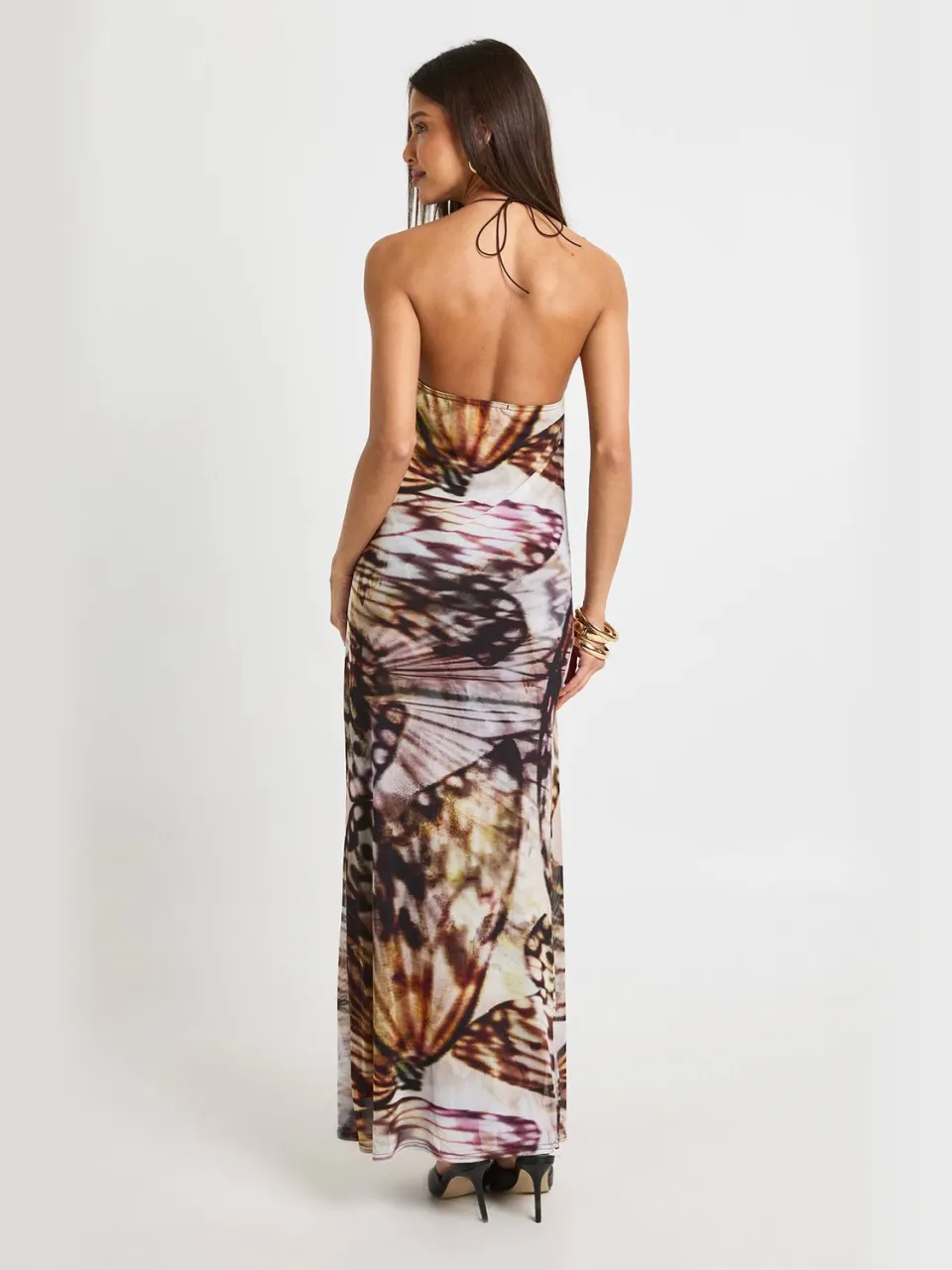 boohoo Dames Abstracte Mesh Cowl Maxi-jurk bruin, foto 2