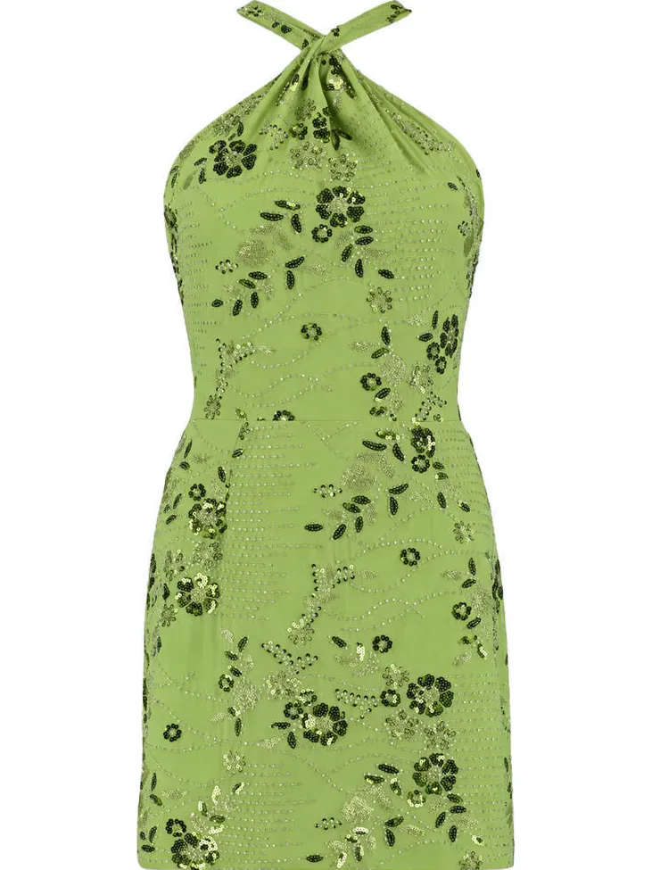 Harper & Yve Sora halterjurk met pailletten groen, foto 2