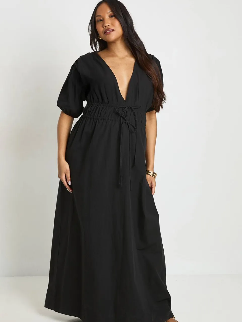 boohoo Dames Zwangerschaps Geplooide Maxi Jurk Met Strikdetail Aan De Voorkant zwart, foto 3