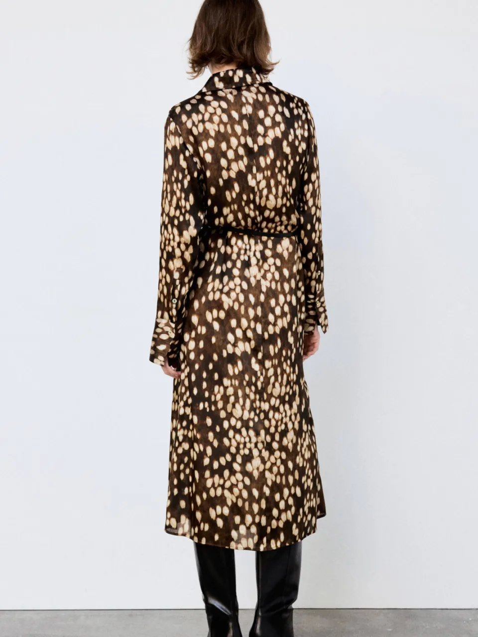 Mango midi blousejurk met ceintuur en print - bruin, foto 3
