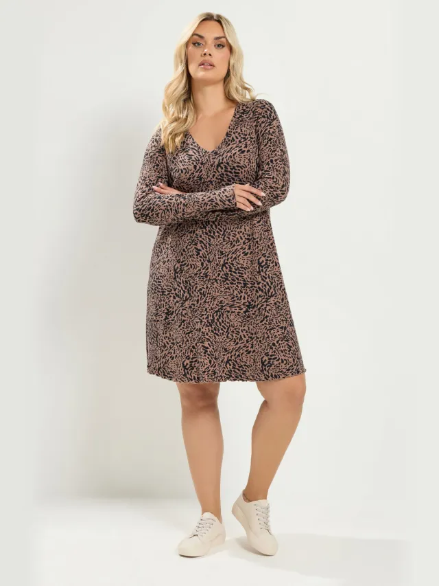 Yours Bruine Geribde Tuniek Met Dierenprint-52 Brown