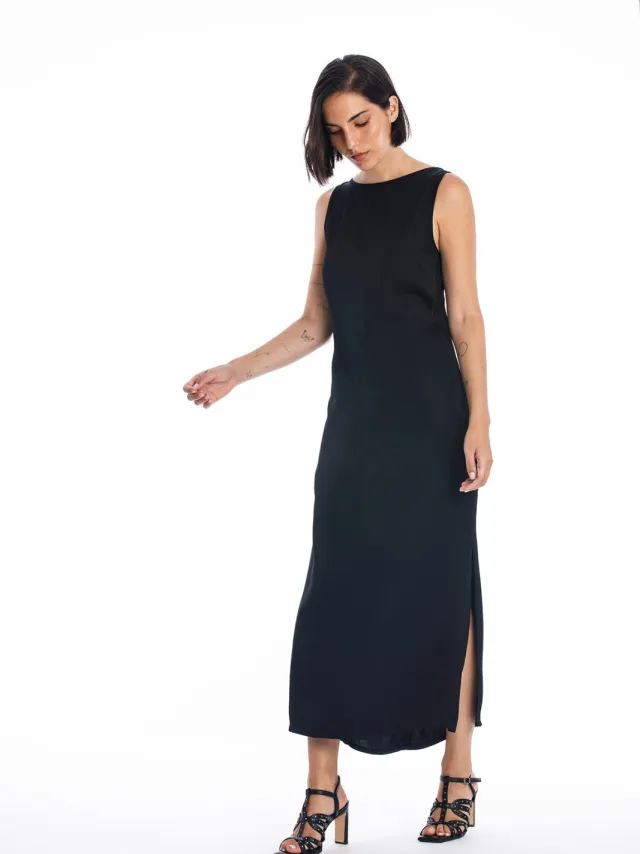 RAVENS VIEW IBIZA dames vegan Midi Jurk Liv Zwart