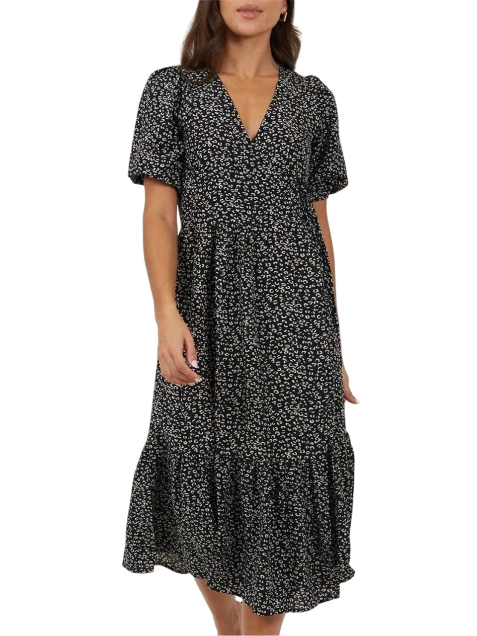 Brave Soul Dames/Dames Puff Sleeve Wrap Dress (Zwart, Wit), foto 2