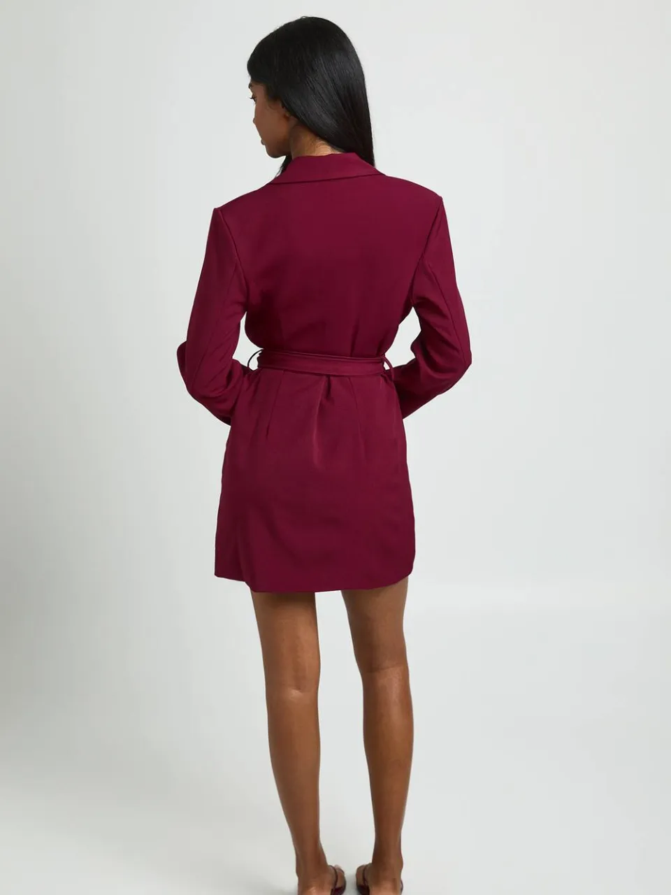 boohoo Dames Obi Strik Taille Getailleerde Blazer Jurk bessen, foto 2