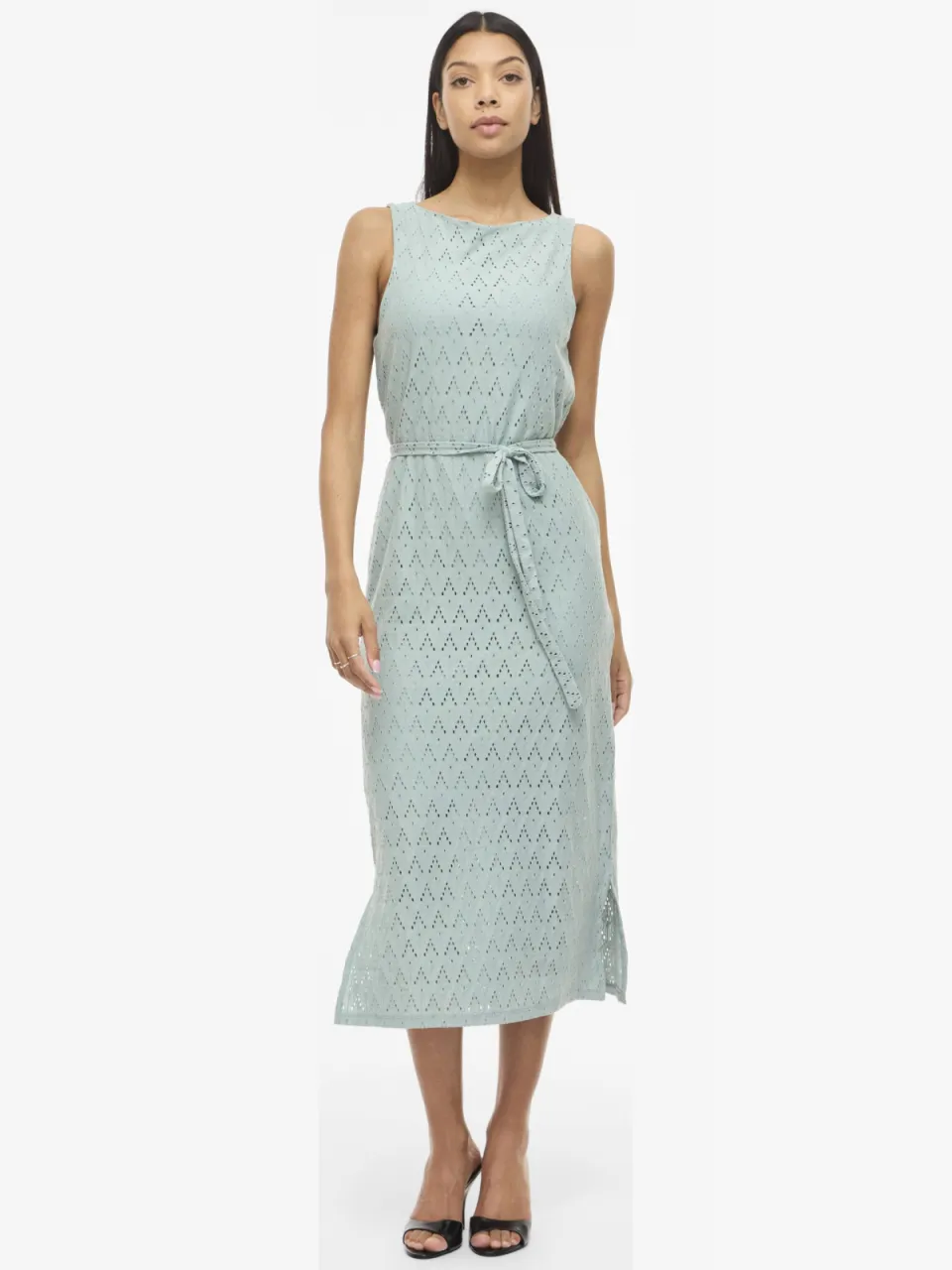 Vila midi jurk broderie turquoise
