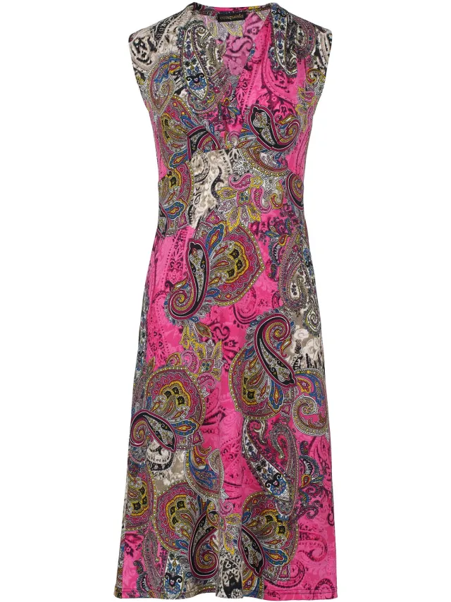Conquista Mouwloze Empire Line-jurk in Fuchsia print, foto 2