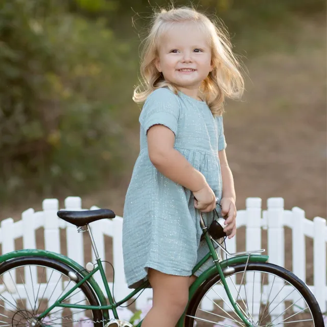 OrganicEra Babyjurkje OrganicEra Biologische mousseline babyjurk met korte mouwen en glitter Aqua