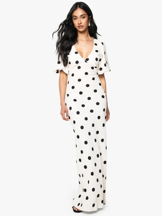 boohoo Dames Polka Dot Puff Sleeve Maxi Dress Ivoor