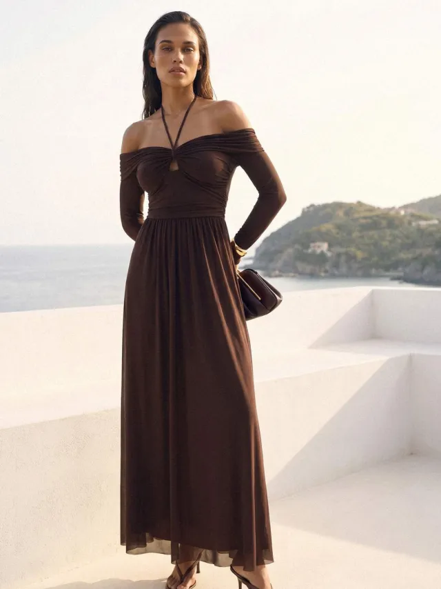 Trendyol TRENDYOLMİLLA Dames Bruin Effen Maxi Lang Diploma-uitreiking / Gala Recht Avond & Gala Jurk, foto 2