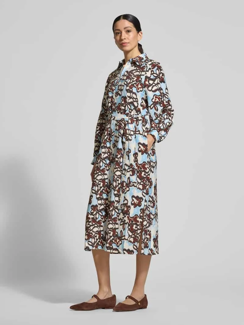 Jake*s Hemdblousejurk van viscosemix met bindceintuur bleu, foto 3