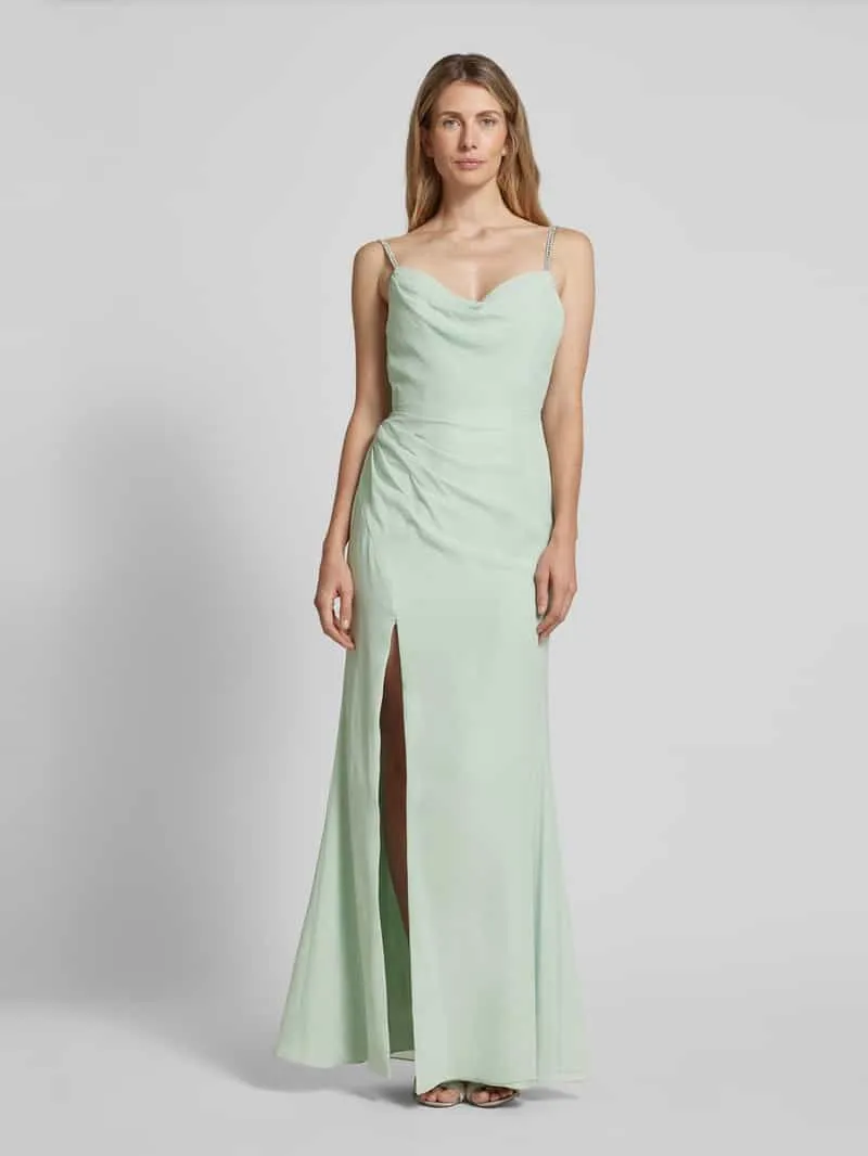 LUXUAR FASHION avondjurk met siersteentjes Lichtgroen