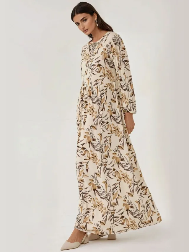 Hiccup Bloemenprint Lange Mouwen Viscose Maxi Jurk naturel, foto 2