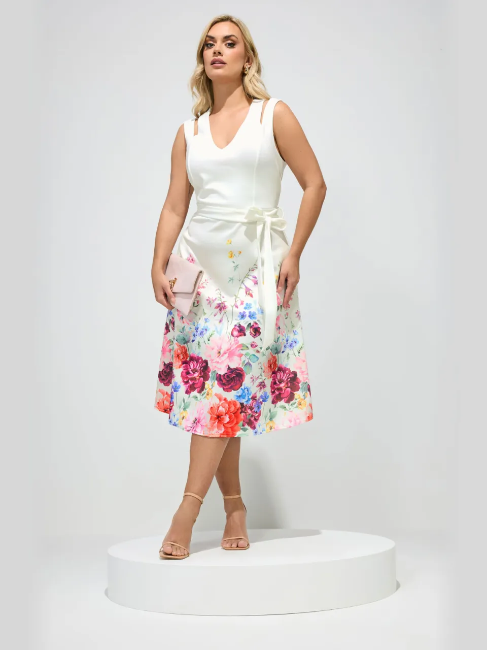 Yours London Witte Skaterjurk Met Bloemenprint White