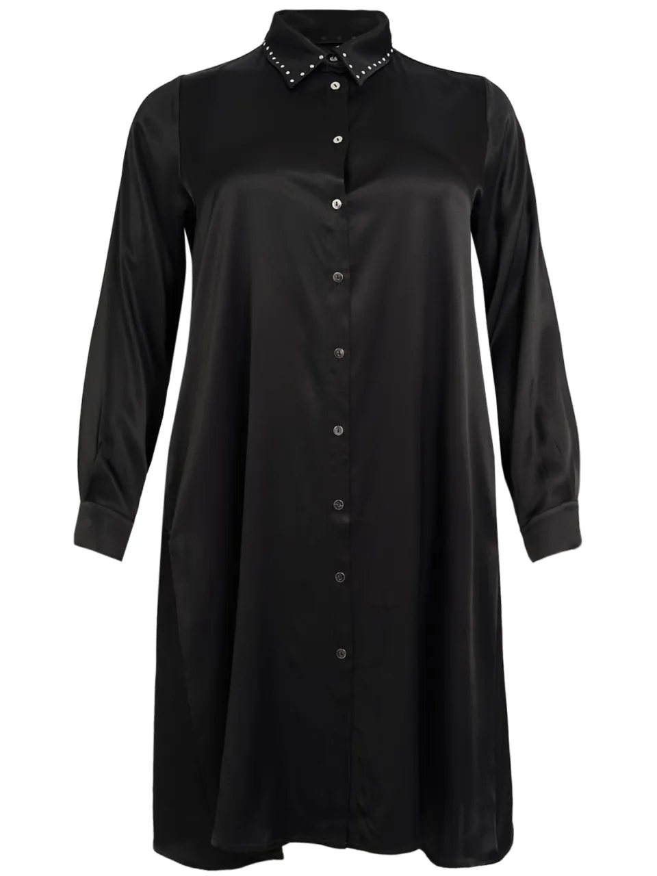 Yoek Blouse-jurk SATIN | Zwart, foto 3