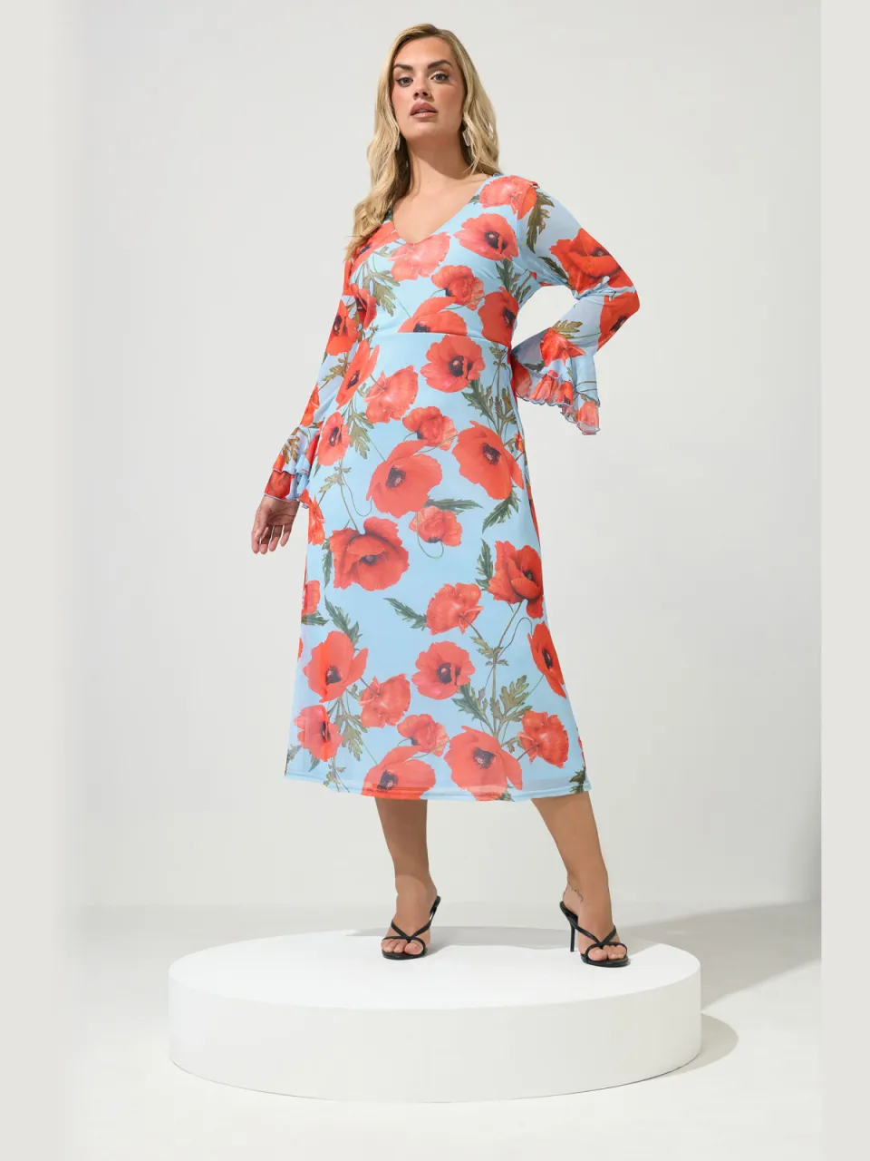 Yours London Lichtblauwe Jurk Met Bloemenprint En Mesh blauw, foto 2