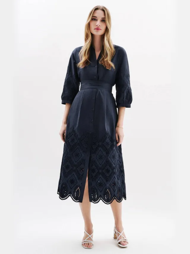 Caroll blousejurk broderie marineblauw