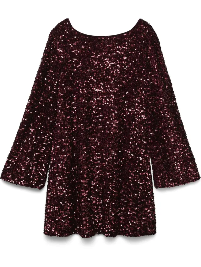 Vero Moda VMLAILA LS SEQUIN BOW DRESS EXP - Dames - Mini jurken Fudge