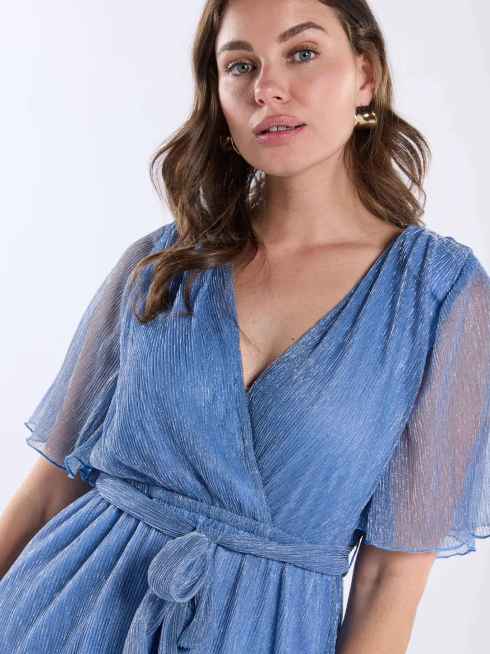 Freebird Dalena korte jurk met lurex lichtblauw blauw, foto 5