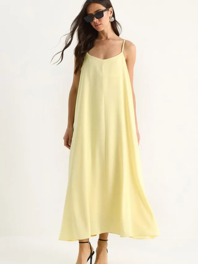Bianco Lucci Maxi V-hals Jurk Geel