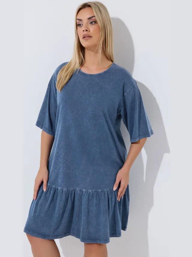Limited Collection Blauwe Acid Wash Jurk Blue