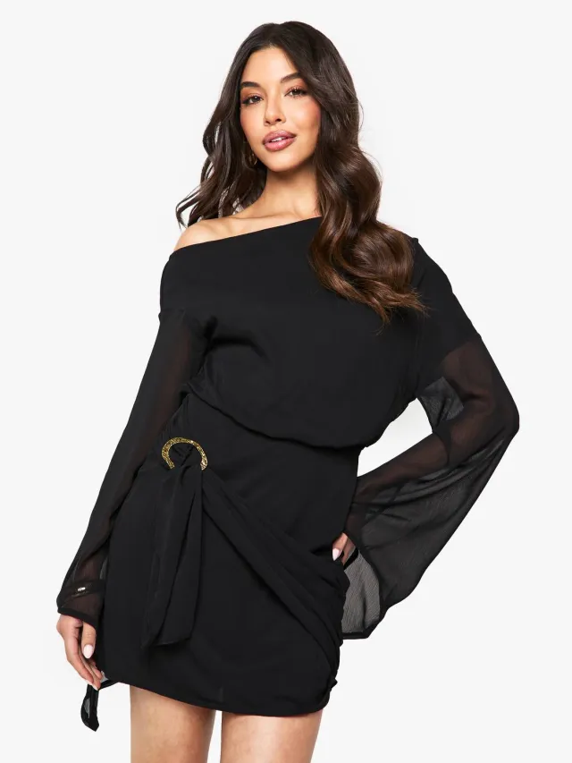boohoo Dames Trim Riem Wrap Mini Jurk Zwart