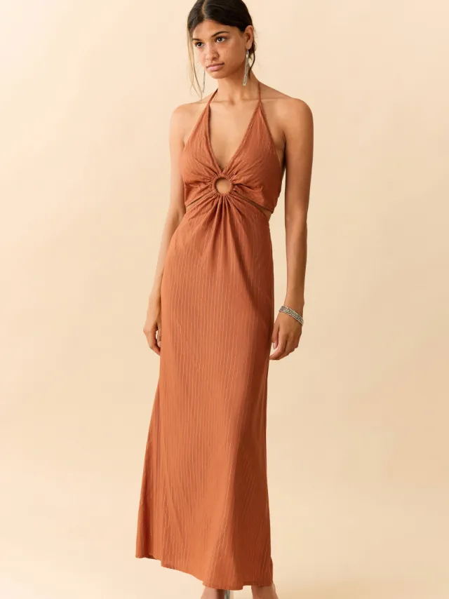 Mango Teen halter maxi jurk met cut-out oranje