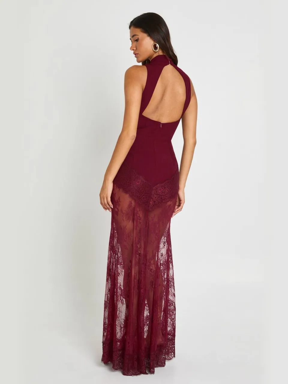 boohoo Dames Maxi jurk met kanten zoom wijn, foto 2