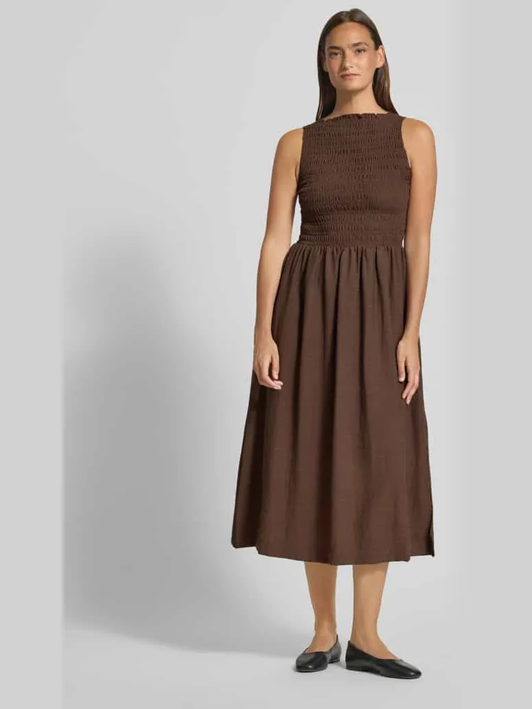 Jake*s Casual midi-jurk met smokelementen Donkerbruin