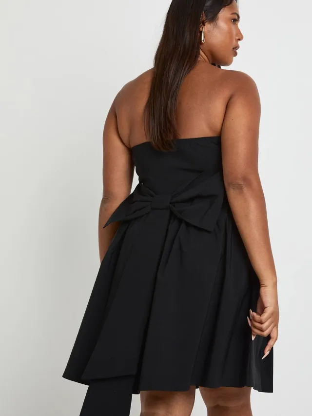 boohoo Dames Plus bandeau met strik op de rug skater Zwart