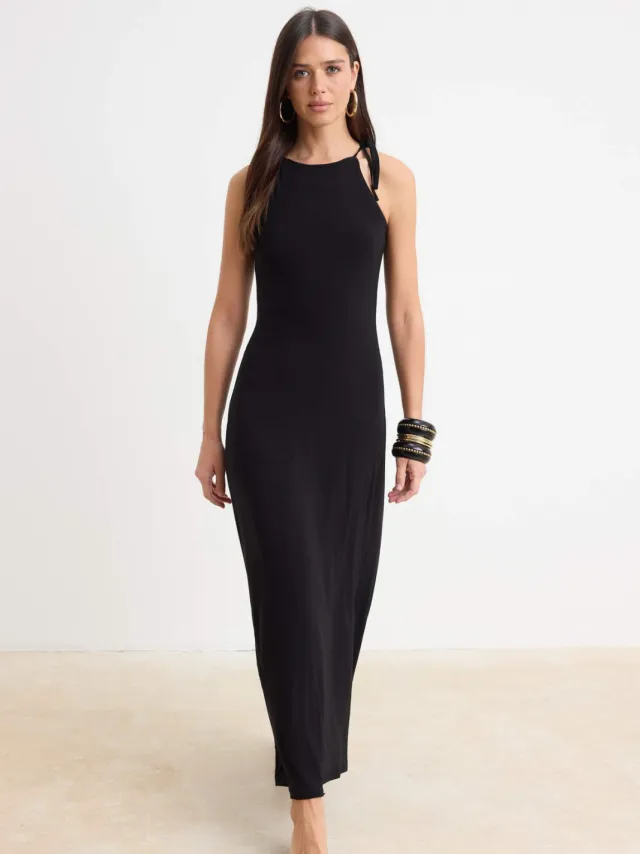 Trendyol TRENDYOLMİLLA Dames Zwart Effen Maxi Mouwloos Bodycon Jurken