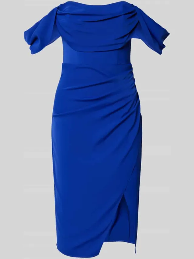 Lipsy Knielange cocktailjurk met plooien opzij blauw, foto 2