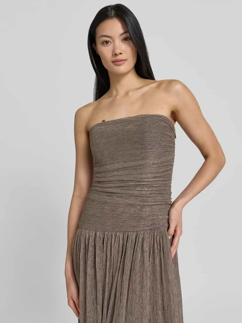 Jake*s Cocktail Glanzende off-shoulderjurk met draperieën donkerbruin, foto 4